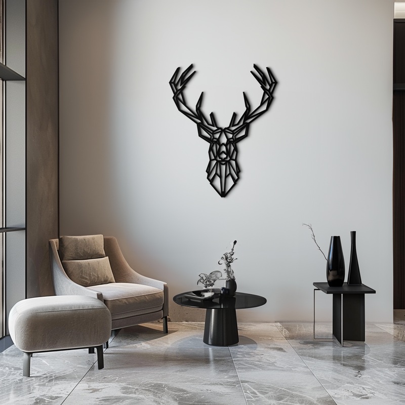 Geometric Deer Head Metal Wall Art – Modern Minimalist Steel Decor – KAF123