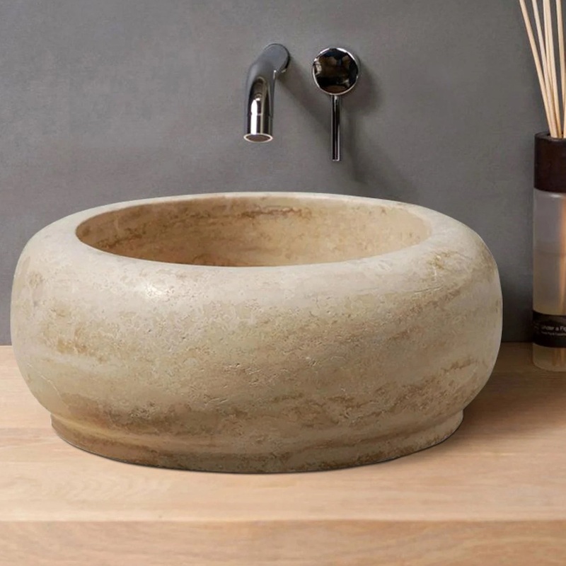 Light Beige Travertine Natural Stone Above Vanity Bathroom Sink (D)18 (H)7