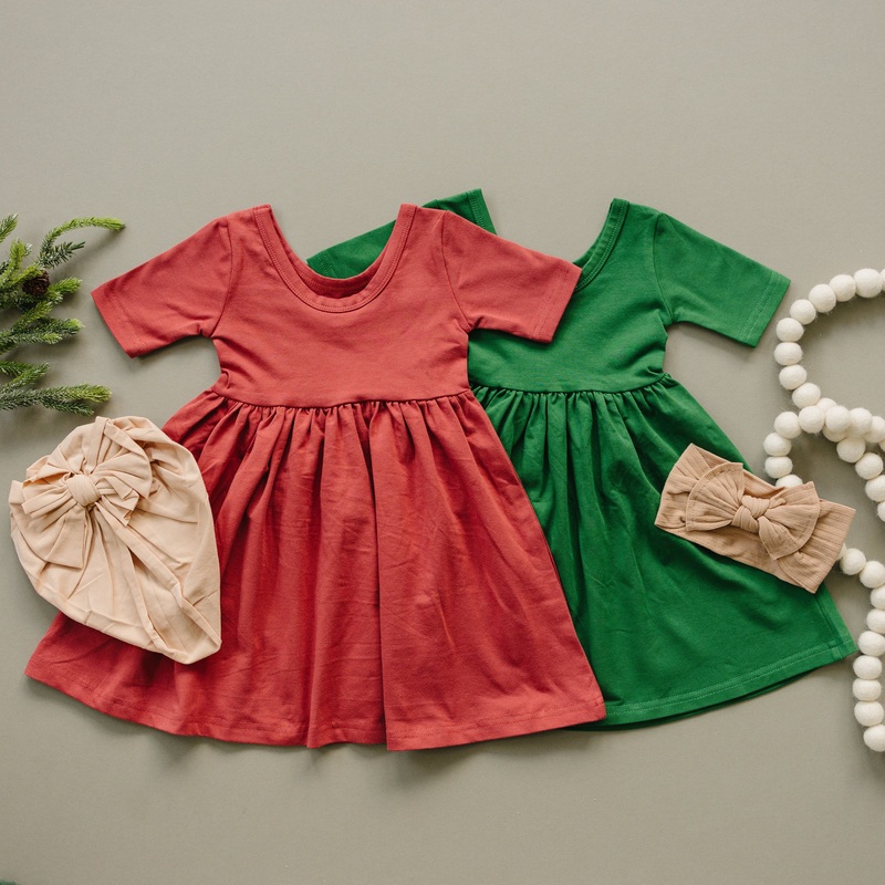 Organic Cotton Twirl Dress – Red or Green