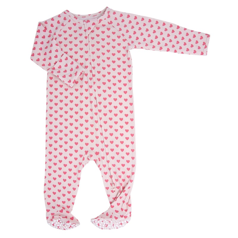 Pink Hearts Zipper Footie|Newborn|0-3 Months|3-6 Months|6-12 Months|Pink Hearts