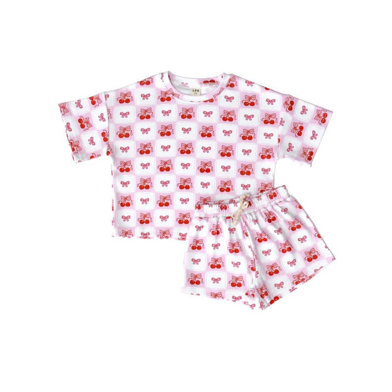 Shorts Set | Checkered Cherry|0-3M|3-6M|6-12M|12-18M|18-24M|2T|3T|4T|5T|6-7Y|8-9Y