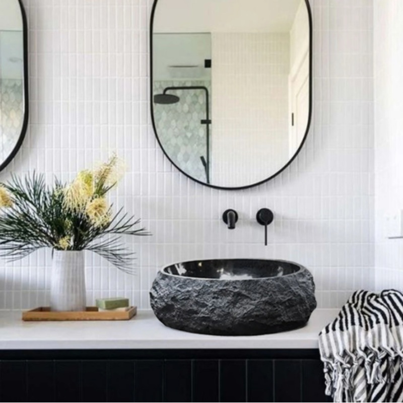 Toros Black Rustic Marble Above Vanity Bathroom Oval Sink (L)17 (W)14 (H)6