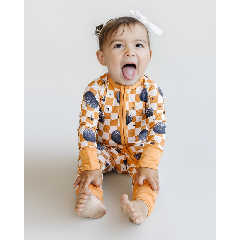 Bamboo Zip Romper | Checkered Pumpkin