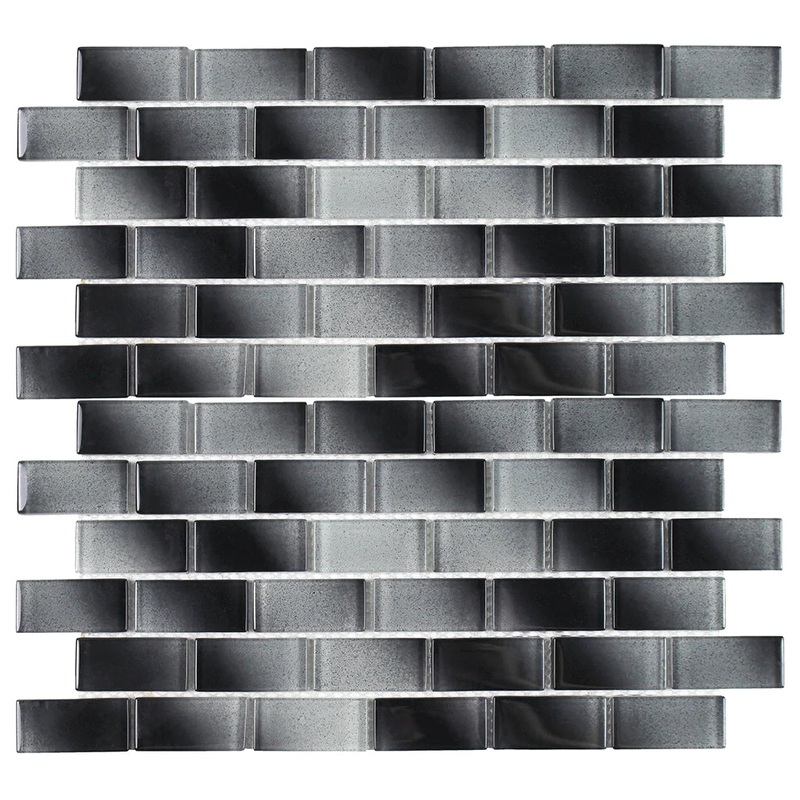 Black 1×2 on 12×12 Mesh Glass Mosaic Tile Alpha Series – Aquatica Collection