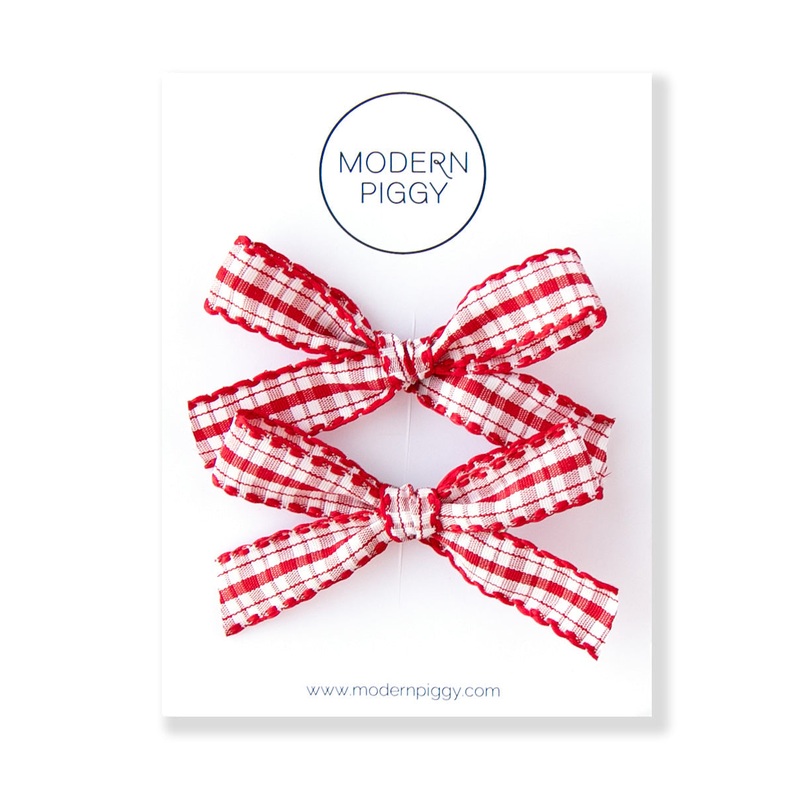 Picnic – Red | Pigtail Set – Ribbon Bow