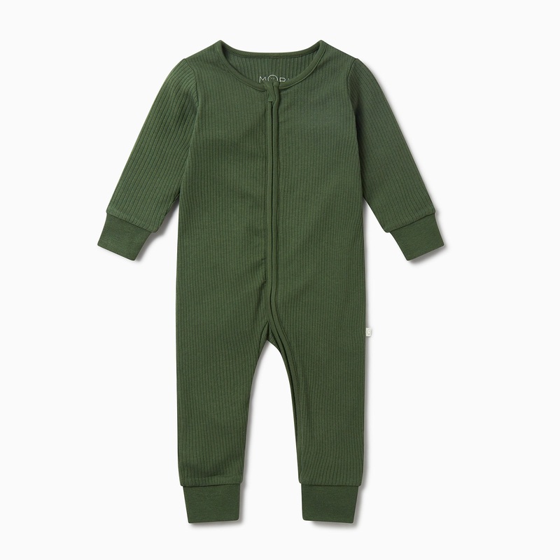 Ribbed One Way Zip-Up Sleepsuit – Pine