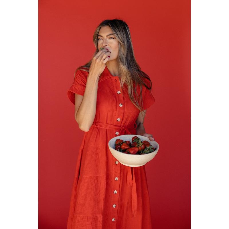 Rosy Posy Button Midi|Red|S|M|L|XL