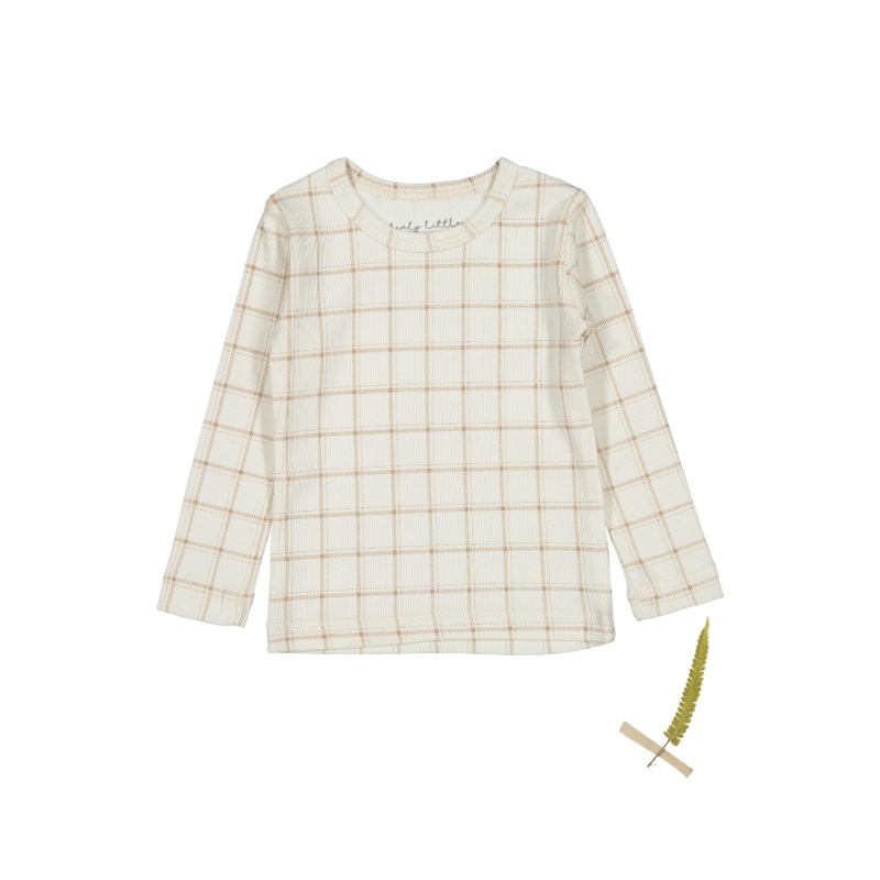 The Printed Long Sleeve Tee – Tan Grid
