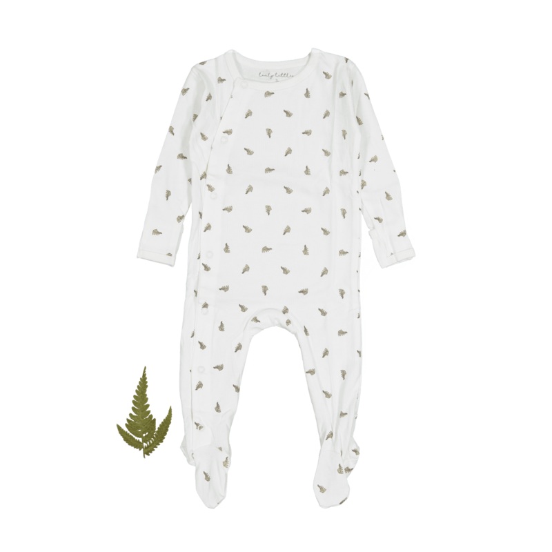 The Printed Snap Romper – White Leaf