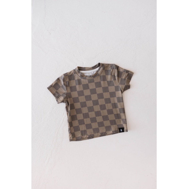 Basic Bamboo Tee | Faded Brown Checkerboard