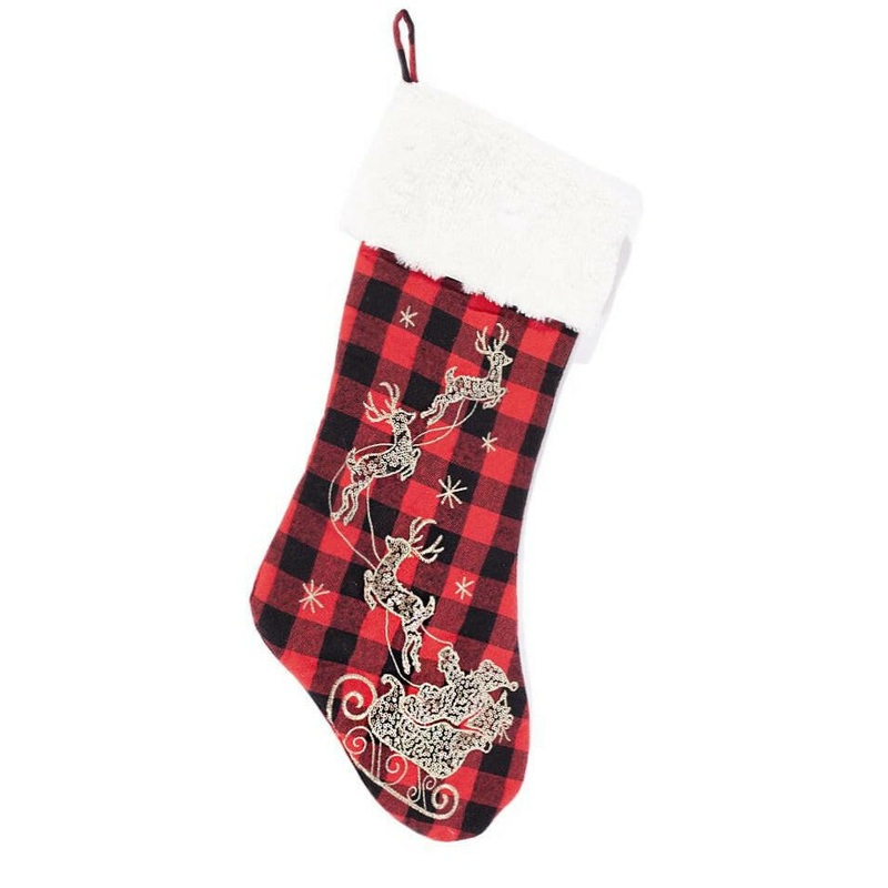 Buffalo Plaid Sequin Santa Christmas Stocking