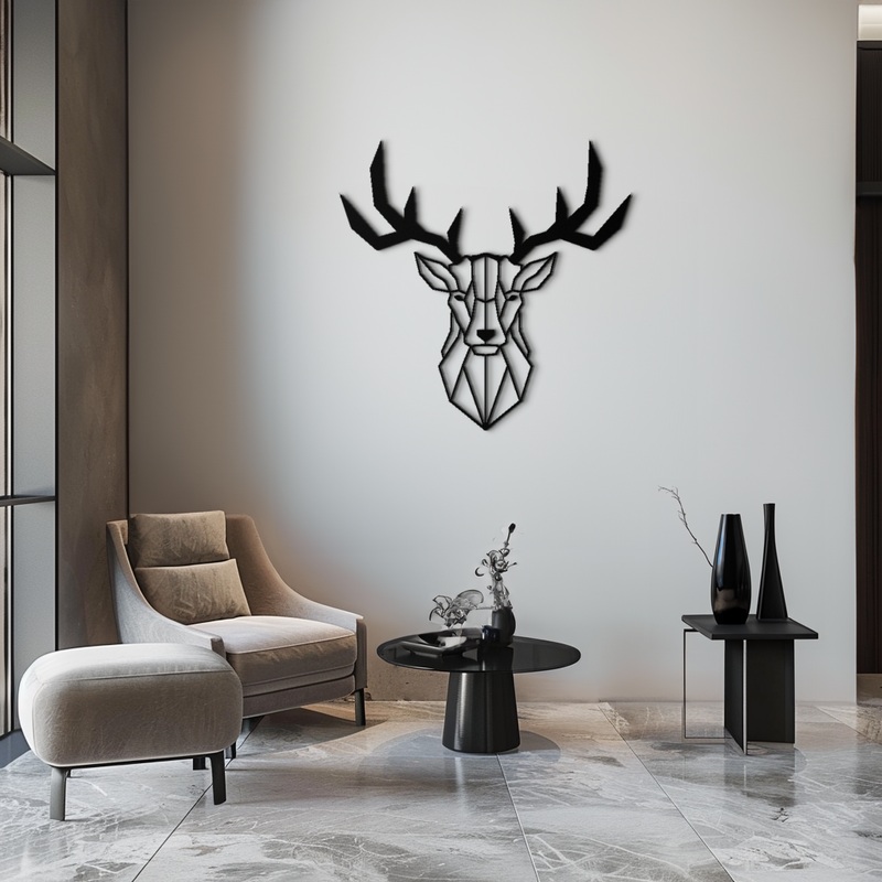 Geometric Deer Head Metal Wall Art – Modern Steel Decor – KAF048