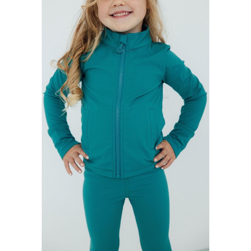 Turbo Teal Full-Zip Ruffle Active Jacket