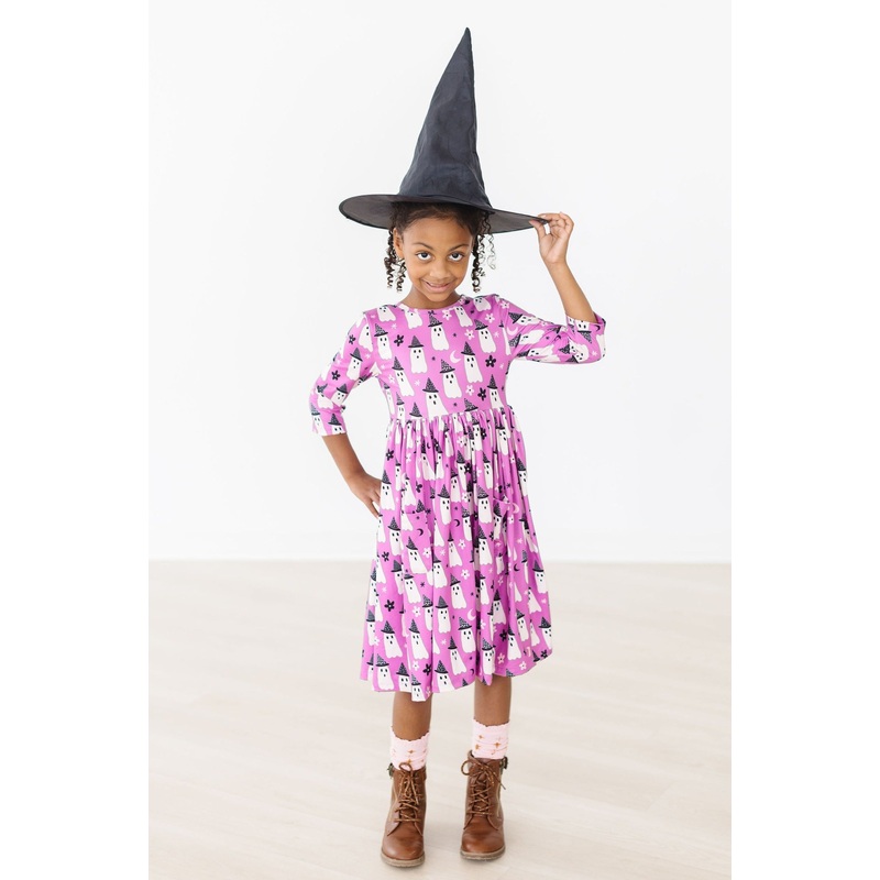 Witches Boo 3/4 Sleeve Pocket Twirl Dress