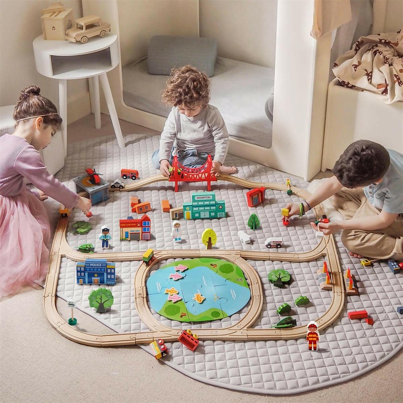 Wooden Toy Train Set 110 Pcs