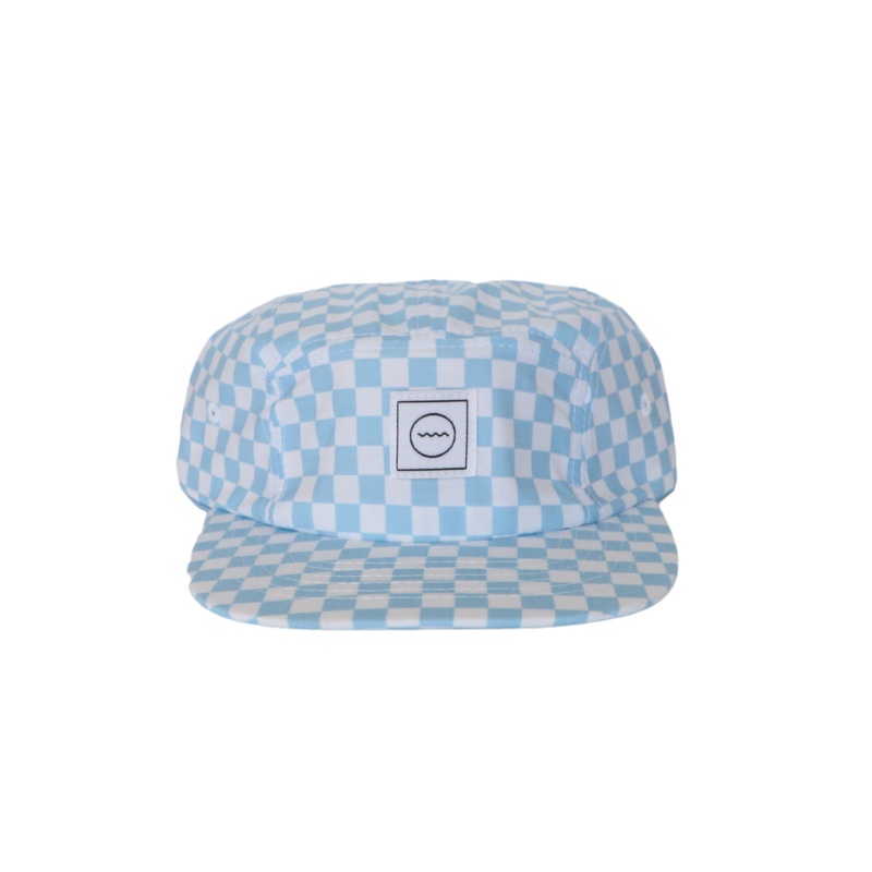 Cotton Five-Panel Hat in Blue Check