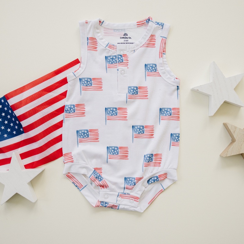 Flag Print Bamboo Romper|0-3 months|3-6 months|6-12 months|12-18 months|18-24 months