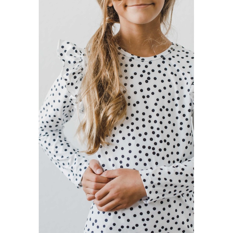 Scattered Dot L/S Ruffle Tee|6-12M|12-24M|2T|3T|4T|5/6|7/8|9/10