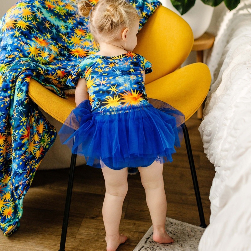 Starry Starry Night Ruffle Cap Sleeve Party Leotard Dress