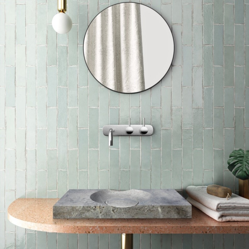 Tundra Grey Marble Rectangular Bathroom Vanity carved from Solid Block (W)18 (L)40