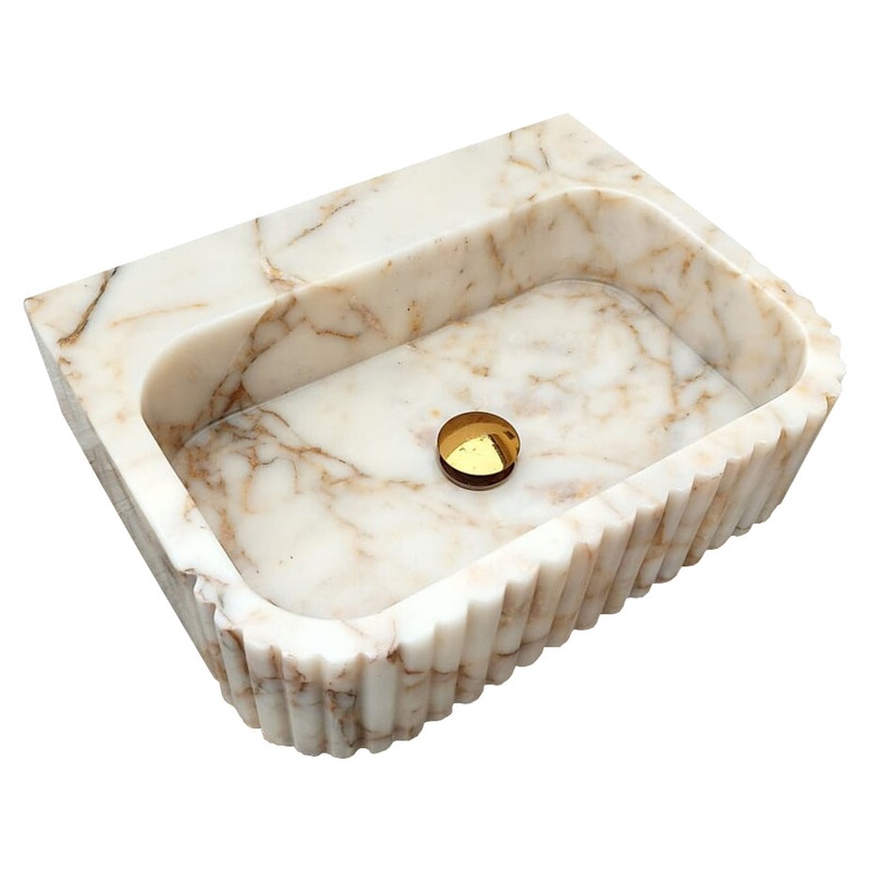Calacatta Gold Marble Wall-mount Bathroom Vanity Sink Fluted (W)16 (L)20 (H)6