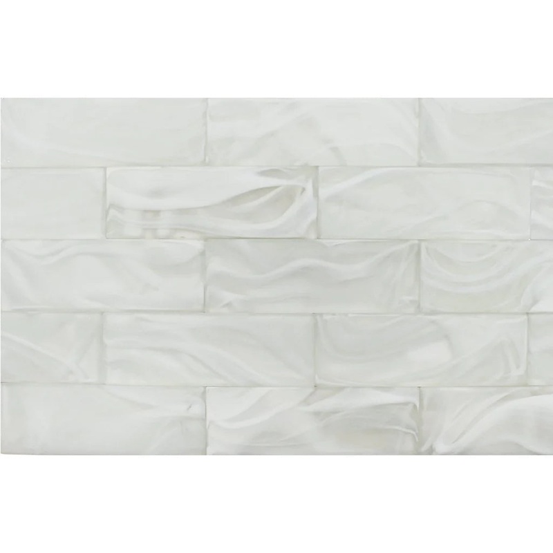 Cirrus White on White 3×9 Glass Subway Tile Clouds Series – Aquatica Collection