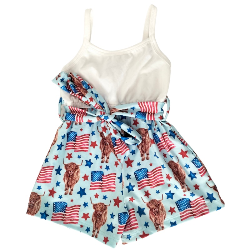 PREORDER! Betty Camisole Romper – Patriotic Cows