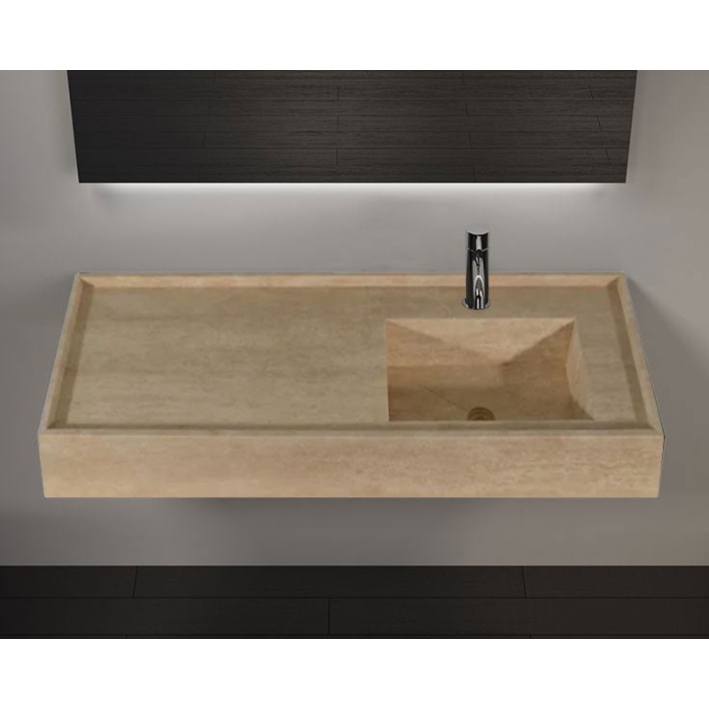 Troia Beige Travertine Rectangular Wall-mount Bathroom Sink (W)20 (L)54 (H)6