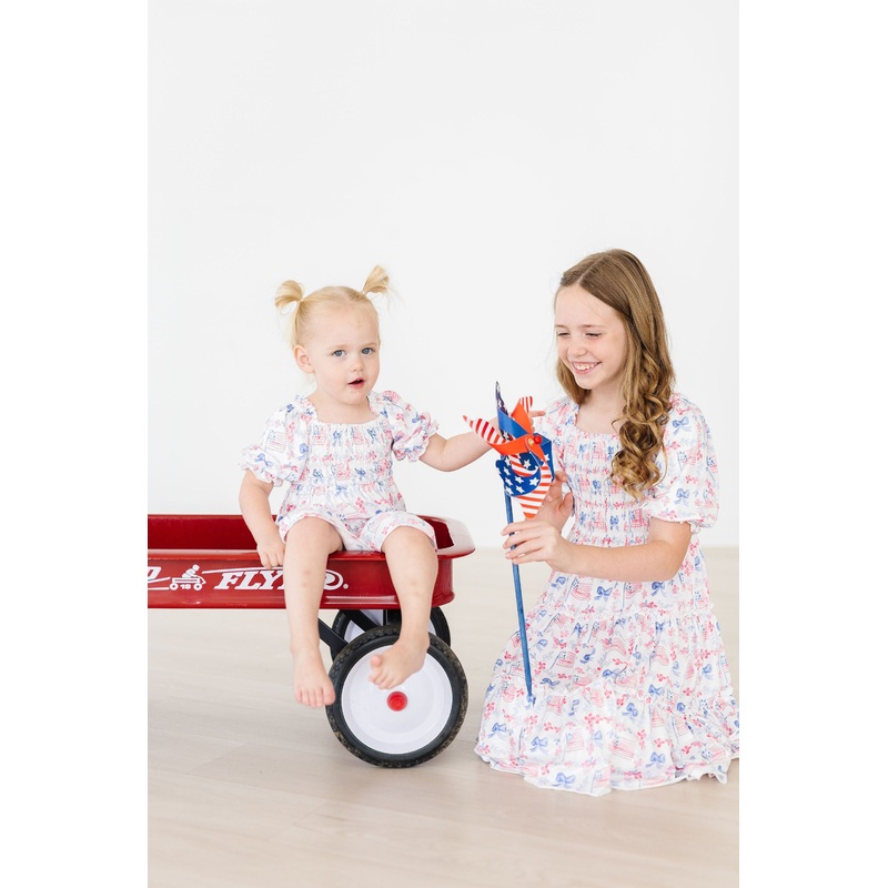 Vintage Flags Smocked Ruffle Dress