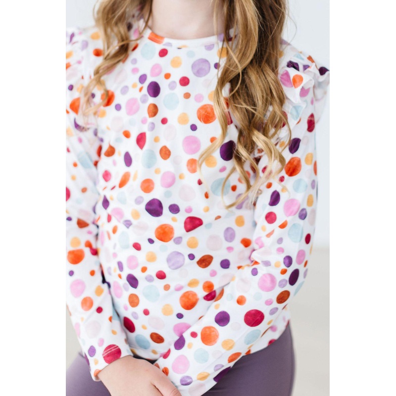 Watercolor Pebbles L/S Ruffle Tee