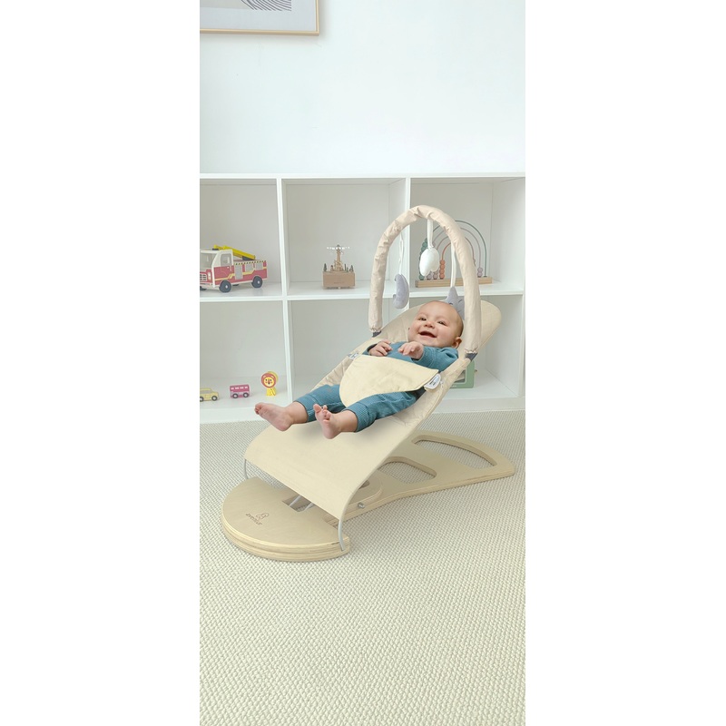 Avenlur Fir Baby Bouncer  Foldable Wooden Baby Rocker with Play Arch