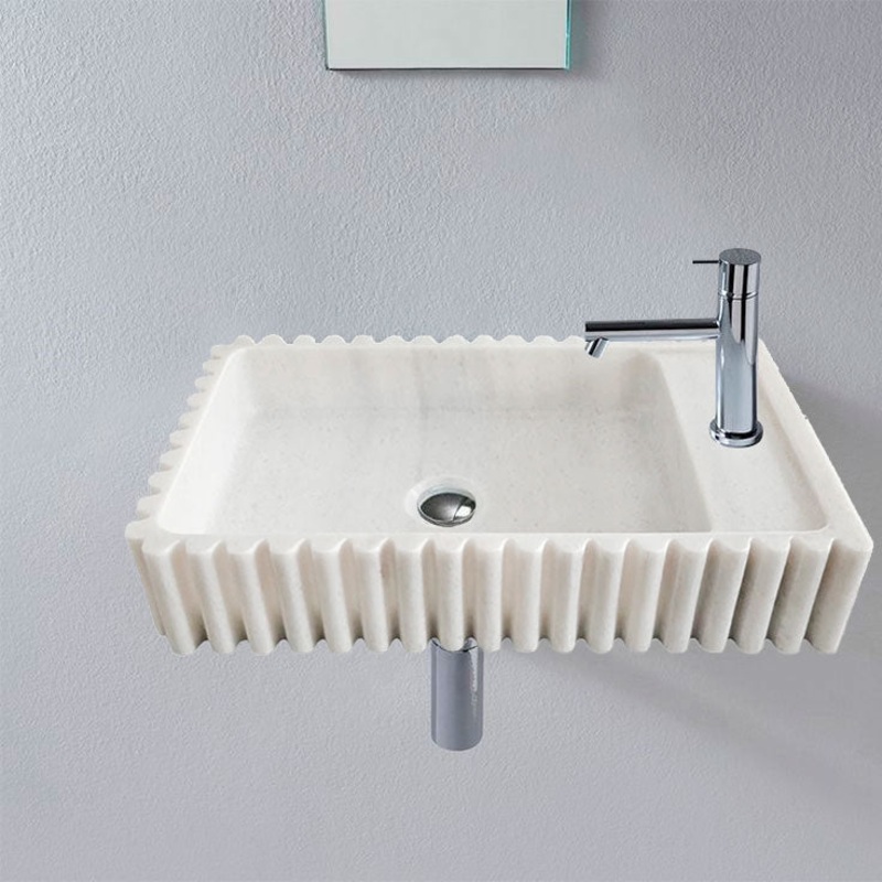 Carrara White Marble Wall-mount Bathroom Vanity Sink Fluted/Reeded (W)12 (L)20 (H)4