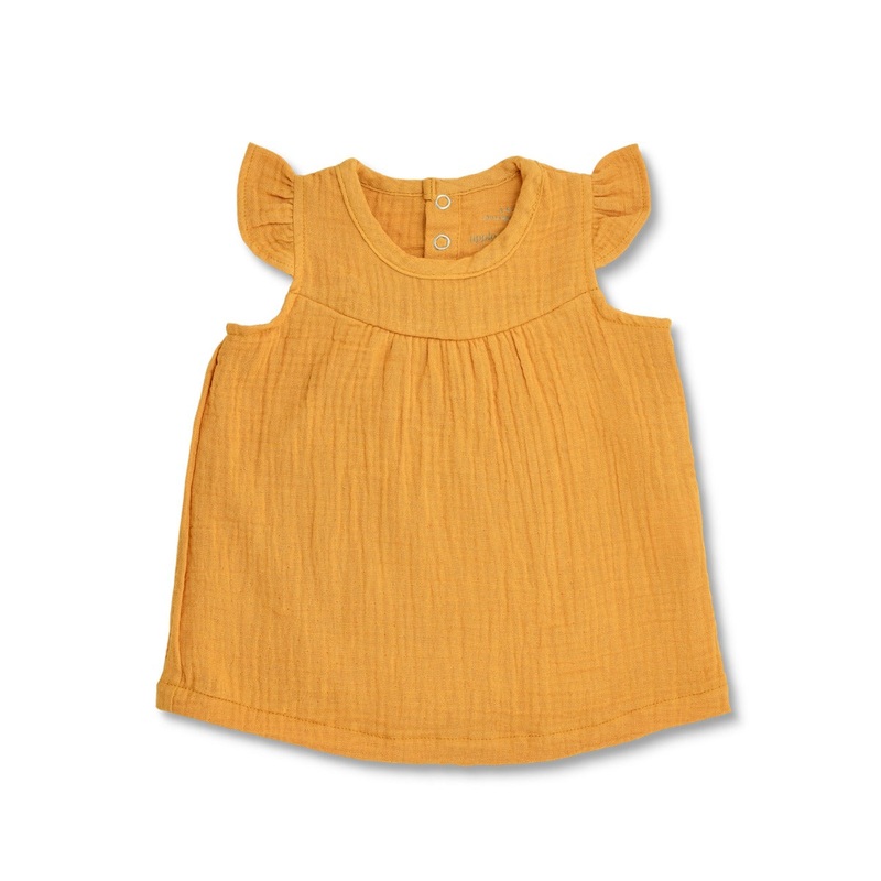 Muslin Flutter Sleeve Dress – Mustard