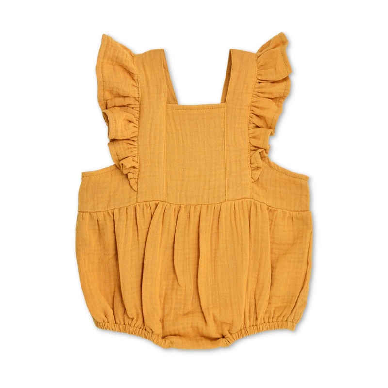 Muslin Flutter Sleeve Romper – Mustard