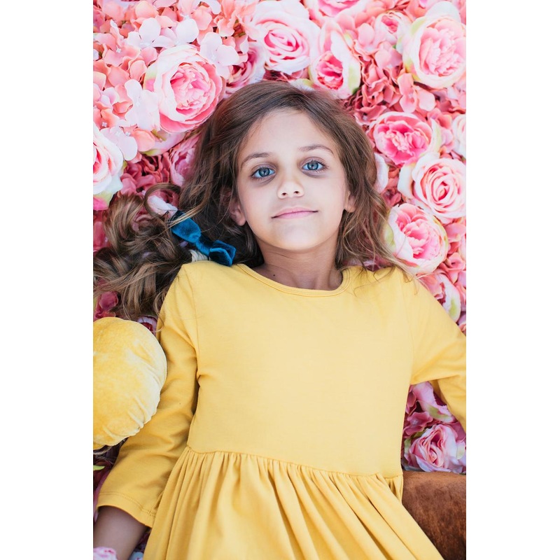 Mustard 3/4 Sleeve Pocket Twirl Dress