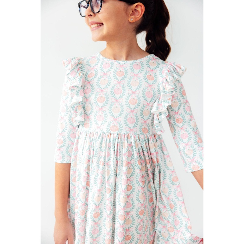 Pumpkin Kisses, Harvest Wishes 3/4 Sleeve Ruffle Twirl Dress