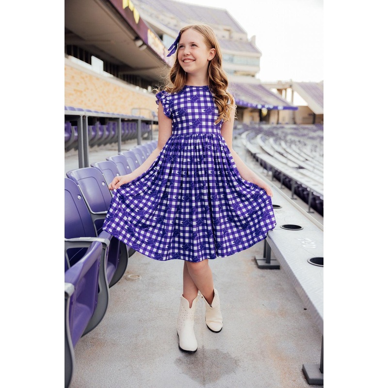 TCU Plaid Frog Flutter Twirl Dress