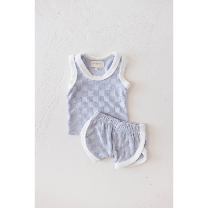Terry Tank Short Set | Periwinkle Blue Checker