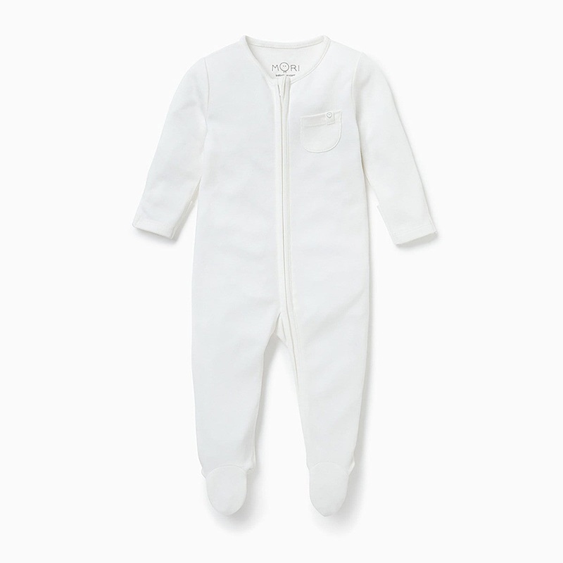 Zip-Up Sleepsuit – White|0-3m|3-6m|6-9m|9-12m|12-18m|18-24m