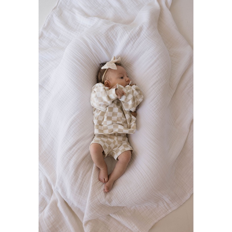 Children’s Long Sleeve Short Set | Chai Checkerboard
