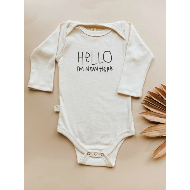 Hello Im New Here – Long Sleeve Organic Baby Bodysuit