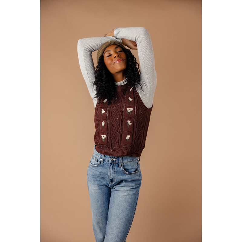 The Ellinor Knit Sweater Vest|Brown|BlanchedAlmond|S|M|L