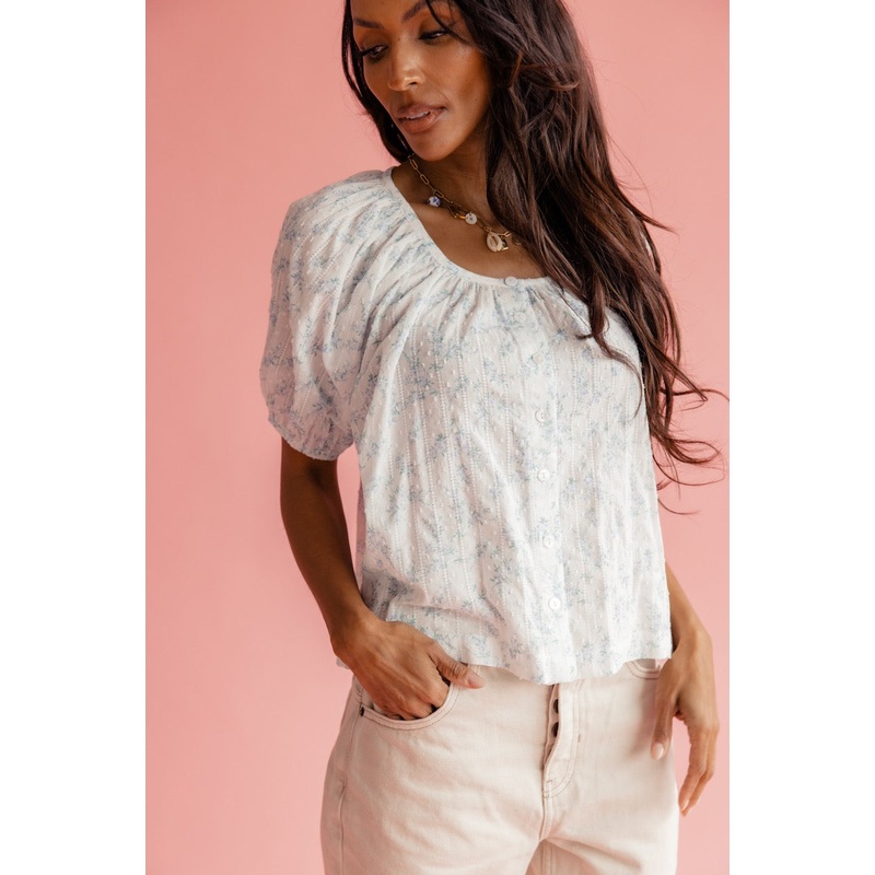 Vivian Button Blouse|AliceBlue|S|M|L|XL