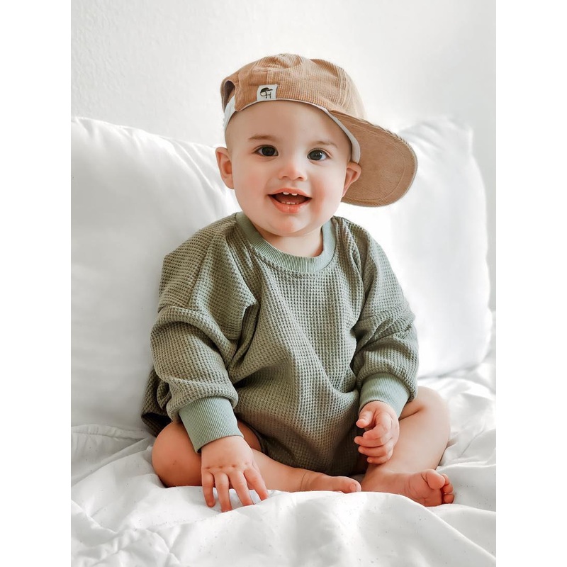 Waffle-Knit Bubble Romper|Beige|Pink|Olive|Ginger|0-3 months|3-6 months|6-9 months|9-12 months|12-18 months|18-24 months|2T