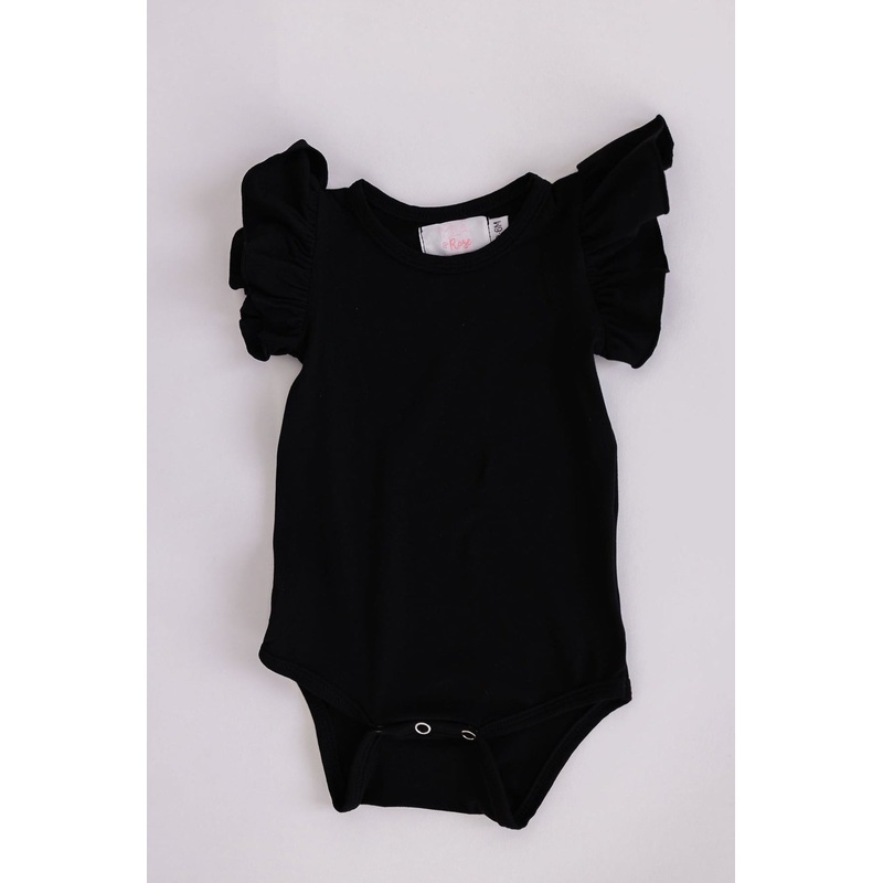 Black S/S Flutter Bodysuit|0-3M|3-6M|6-12M|12-18M|18-24M