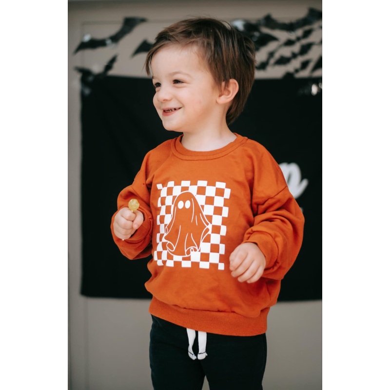 Checkered Ghost Crewneck Sweatshirt – Orange