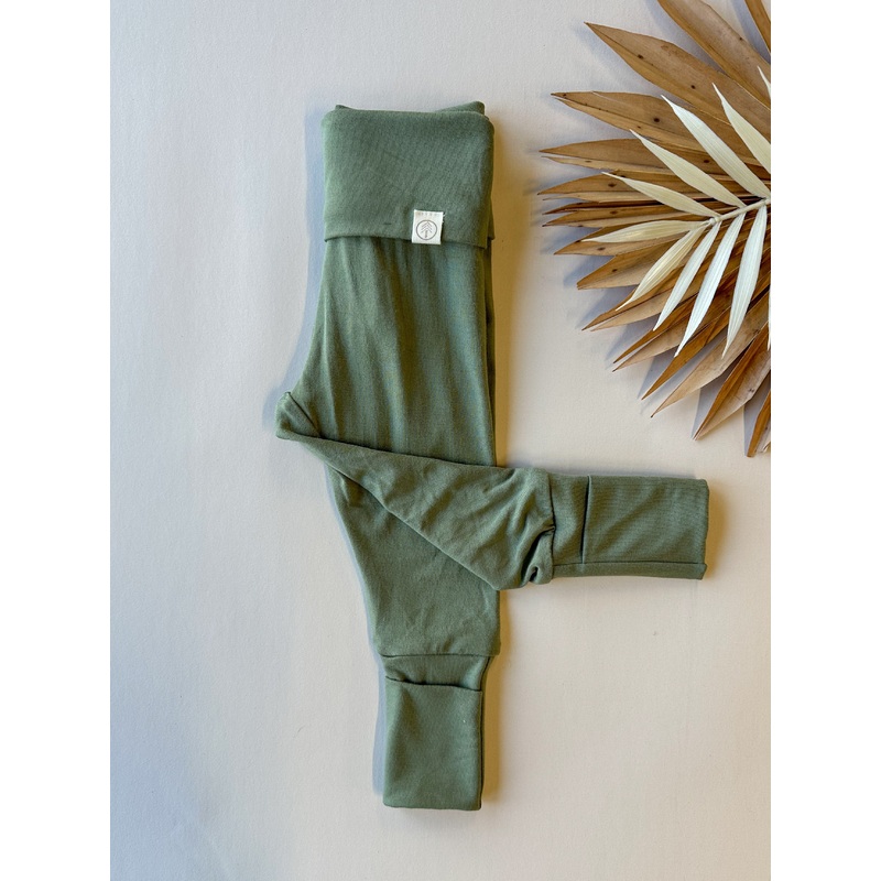Fold Over Footie Leggings | Eucalyptus | Luxury Bamboo