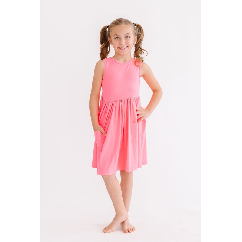 Neon Pink Tank Pocket Twirl Dress