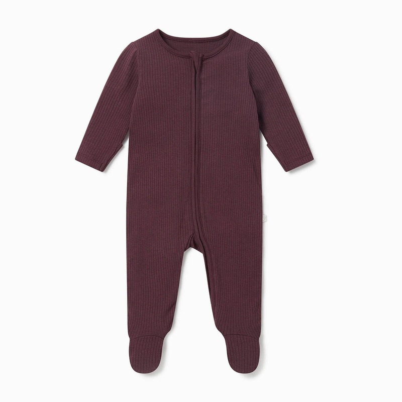 Ribbed Zip-Up Sleepsuit – Berry