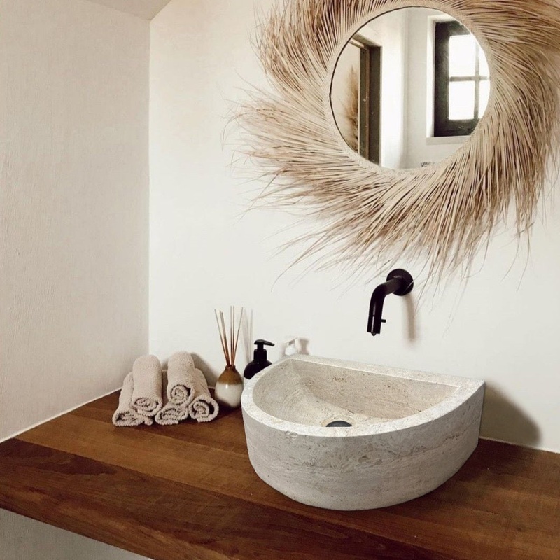 Troia Light Travertine Half Round Wall-mount Bathroom Sink (W)10 (L)16 (H)6